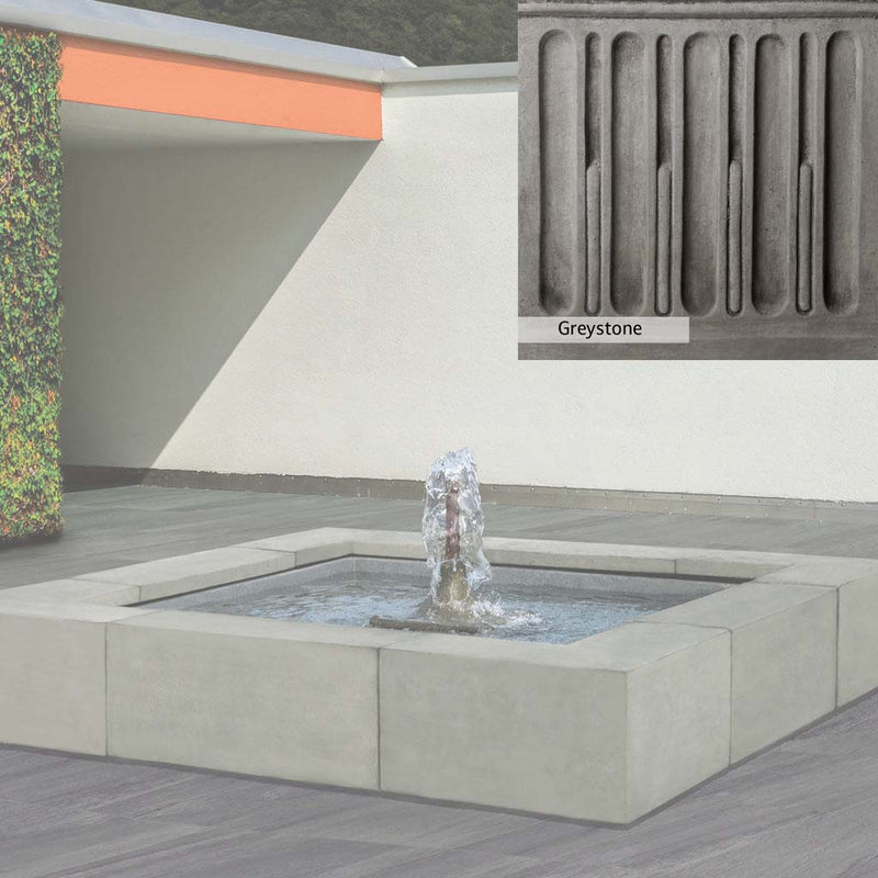 Greystone Patina for the Campania International Concourse Fountain, a classic gray, soft, and muted, blends nicely in the garden.