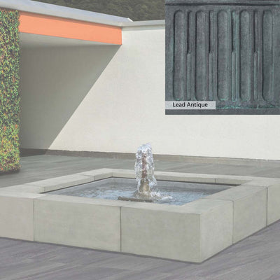 Lead Antique Patina for the Campania International Concourse Fountain, deep blues and greens blended with grays for an old-world garden.