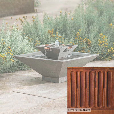 Ferro Rustico Nuovo Patina for the Campania International Facet Small Fountain, red and orange blended in this striking color for the garden.