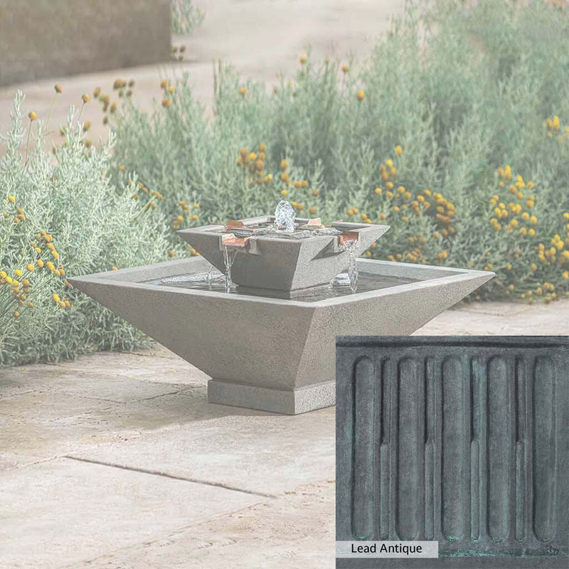 Lead Antique Patina for the Campania International Facet Small Fountain, deep blues and greens blended with grays for an old-world garden.