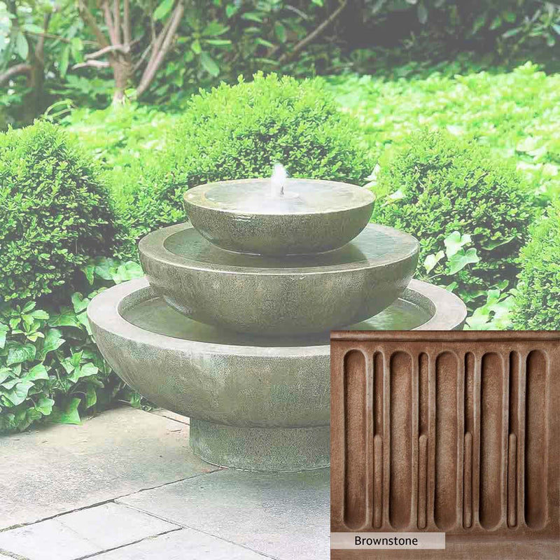 Brownstone Patina for the Campania International Platia Fountain, brown blended with hints of red and yellow, works well in the garden.