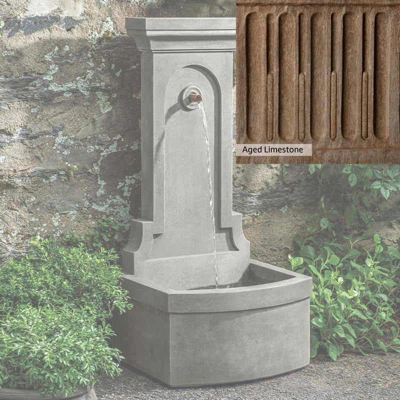 Aged Limestone Patina for the Campania International Loggia Fountain, brown, orange, and green for an old stone look.