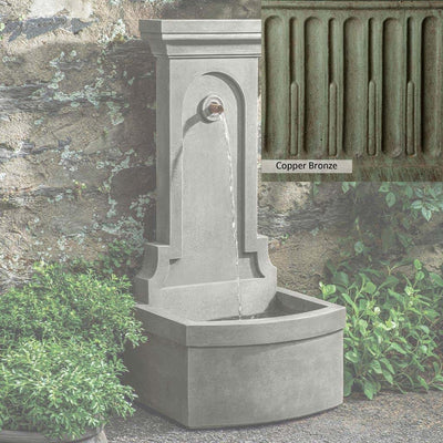 Copper Bronze Patina for the Campania International Loggia Fountain, blues and greens blended into the look of aged copper.