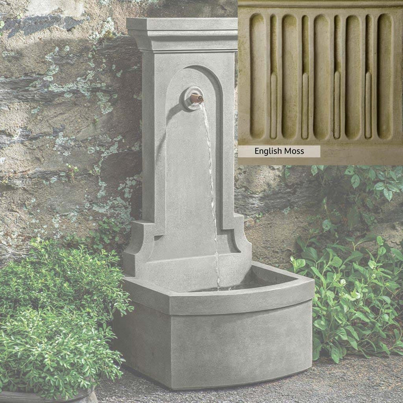 English Moss Patina for the Campania International Loggia Fountain, green blended into a soft pallet with a light undertone of gray.