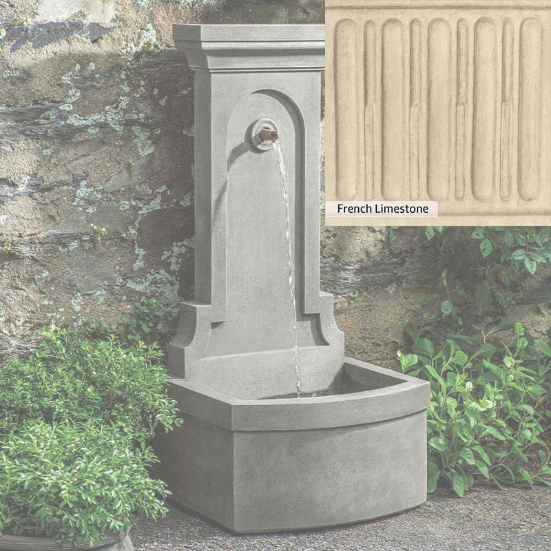 French Limestone Patina for the Campania International Loggia Fountain, old-world creamy white with ivory undertones.