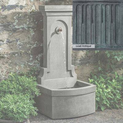Lead Antique Patina for the Campania International Loggia Fountain, deep blues and greens blended with grays for an old-world garden.