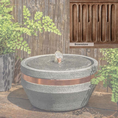 Brownstone Patina for the Campania International M-Series Bevel Fountain, brown blended with hints of red and yellow, works well in the garden.