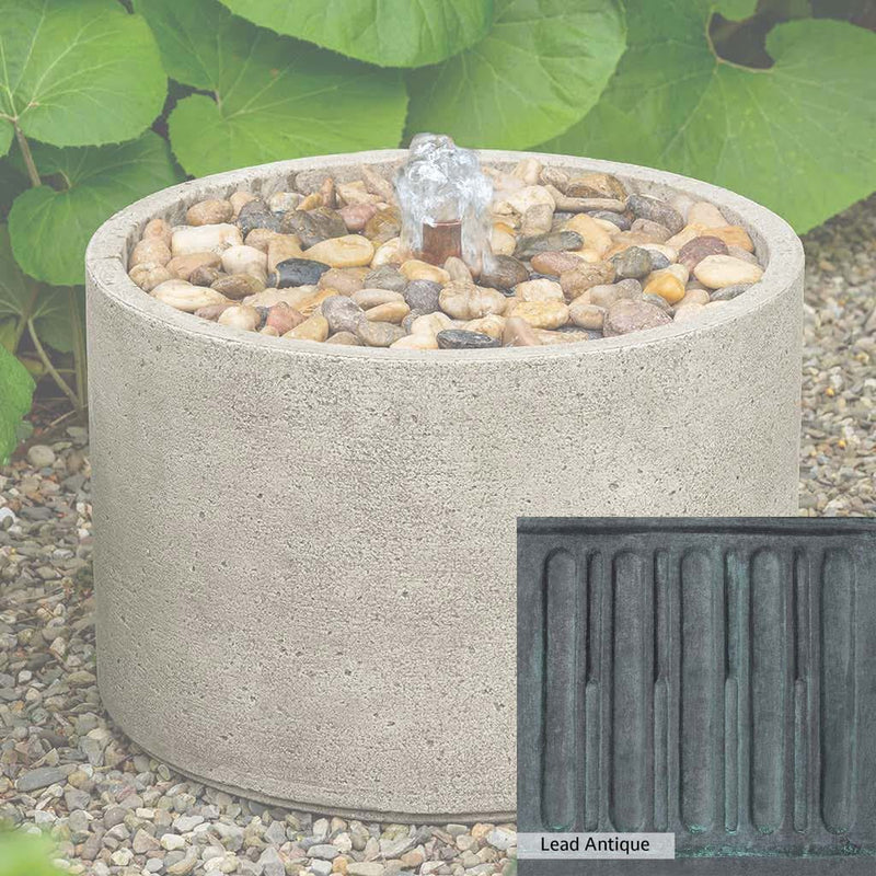 Lead Antique Patina for the Campania International Salinas Pebble Fountain, deep blues and greens blended with grays for an old-world garden.