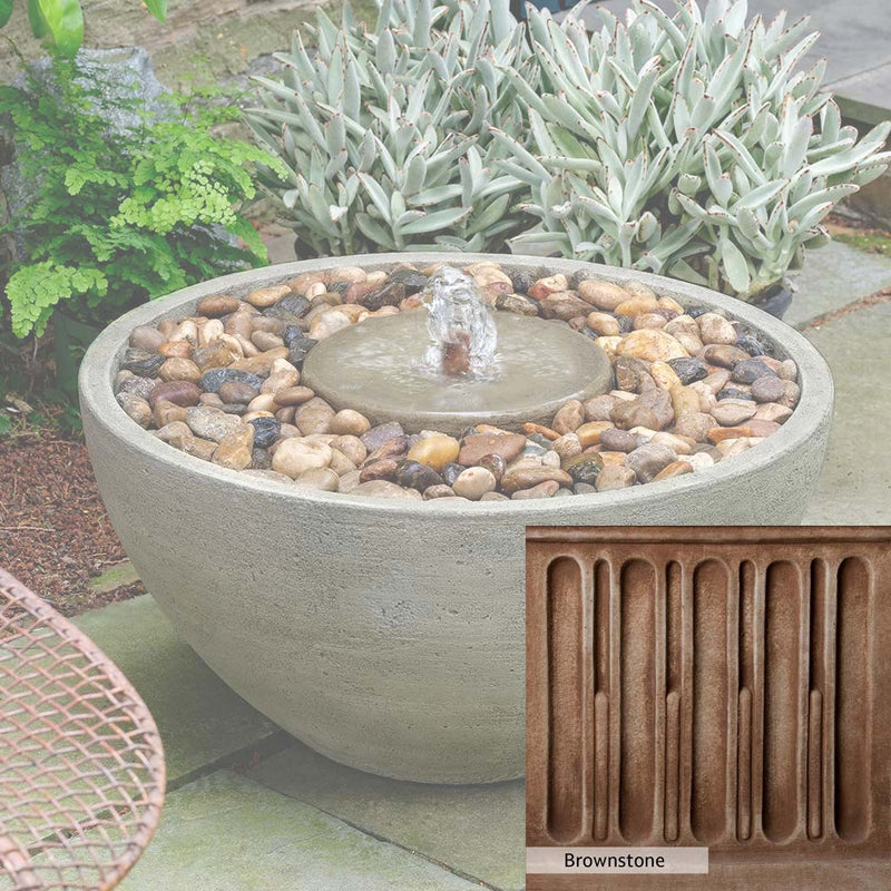 Brownstone Patina for the Campania International Portola Pebble Fountain, brown blended with hints of red and yellow, works well in the garden.