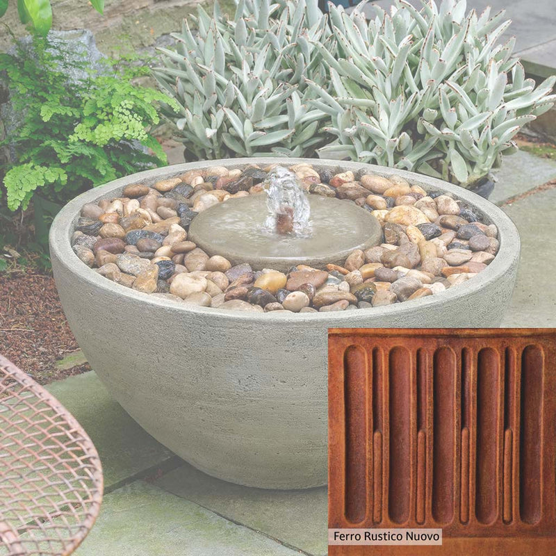 Ferro Rustico Nuovo Patina for the Campania International Portola Pebble Fountain, red and orange blended in this striking color for the garden.