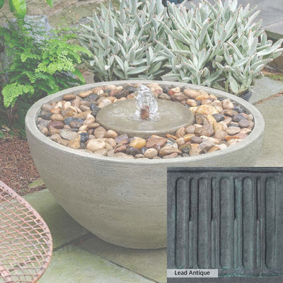 Lead Antique Patina for the Campania International Portola Pebble Fountain, deep blues and greens blended with grays for an old-world garden.
