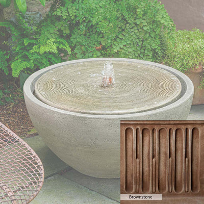 Brownstone Patina for the Campania International Portola Fountain, brown blended with hints of red and yellow, works well in the garden.
