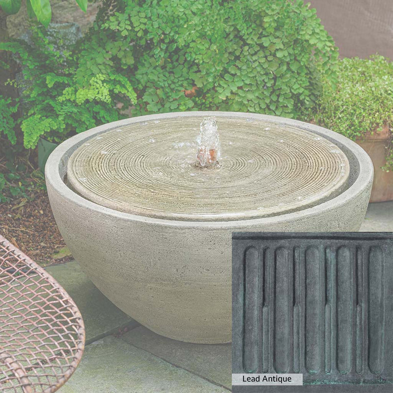 Lead Antique Patina for the Campania International Portola Fountain, deep blues and greens blended with grays for an old-world garden.