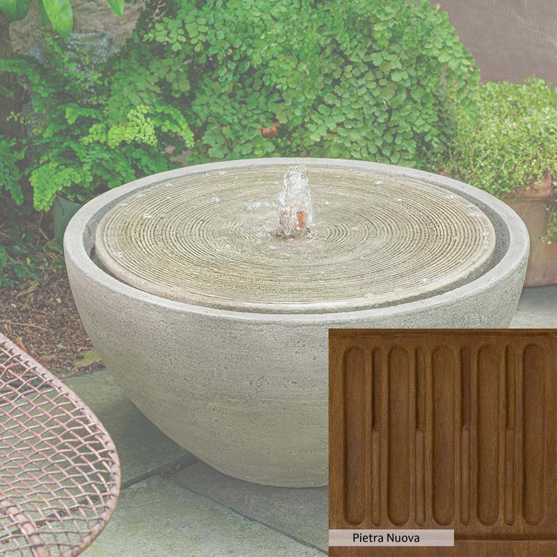 Pietra Nuova Patina for the Campania International Portola Fountain, a rich brown blended with black and orange.
