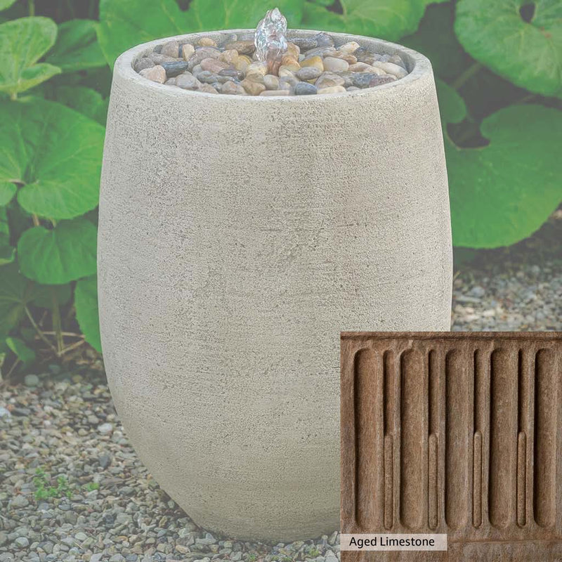 Aged Limestone Patina for the Campania International Bebel Pebble Tall Fountain, brown, orange, and green for an old stone look.
