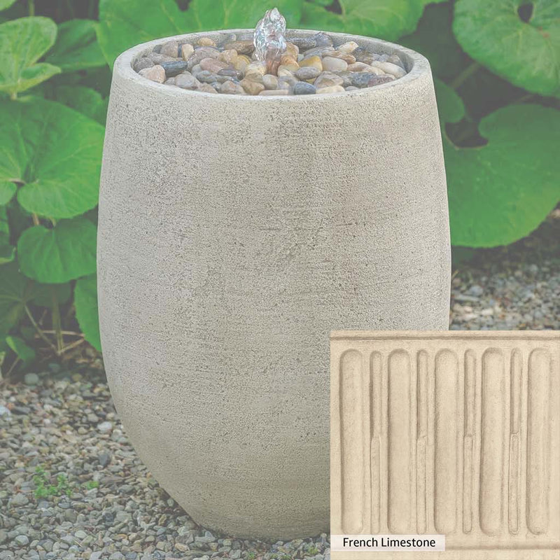 French Limestone Patina for the Campania International Bebel Pebble Tall Fountain, old-world creamy white with ivory undertones.