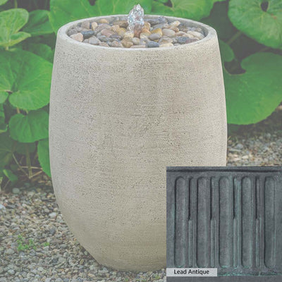 Lead Antique Patina for the Campania International Bebel Pebble Tall Fountain, deep blues and greens blended with grays for an old-world garden.