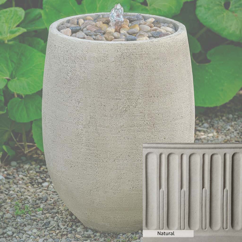Natural Patina for the Campania International Bebel Pebble Tall Fountain is unstained cast stone the brightest and whitest that ages over time.