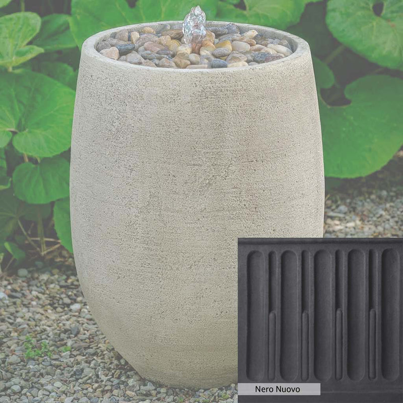 Nero Nuovo Patina for the Campania International Bebel Pebble Tall Fountain, bold dramatic black patina for the garden.