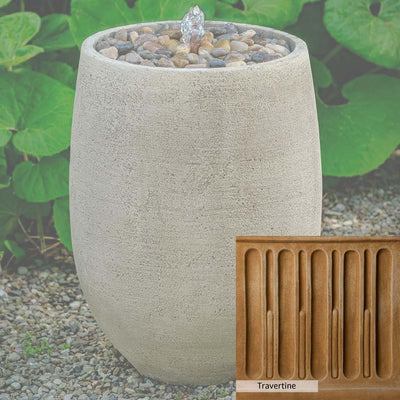 Travertine Patina for the Campania International Bebel Pebble Tall Fountain, soft yellows, oranges, and brown for an old-word garden.
