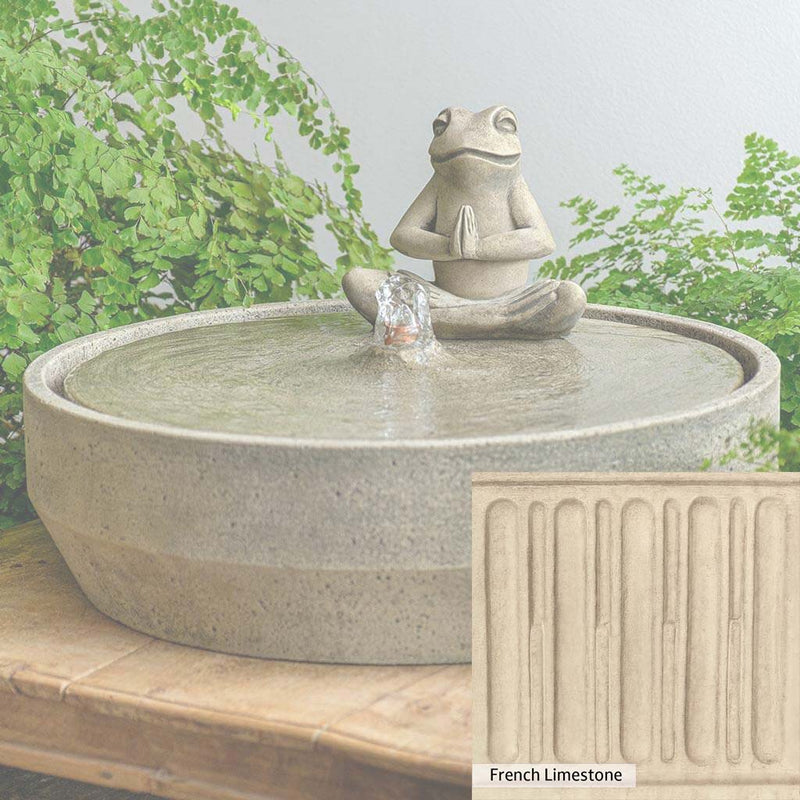 French Limestone Patina for the Campania International Yoga Frog Beveled Fountain, old-world creamy white with ivory undertones.