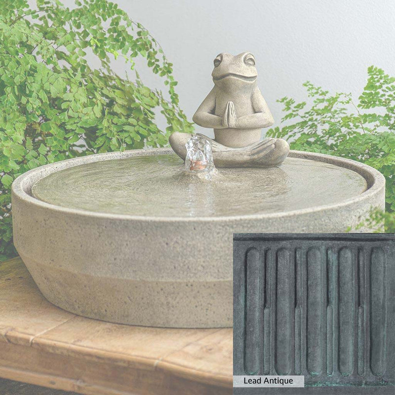Lead Antique Patina for the Campania International Yoga Frog Beveled Fountain, deep blues and greens blended with grays for an old-world garden.