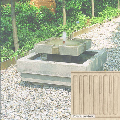 French Limestone Patina for the Campania International Escala Fountain, old-world creamy white with ivory undertones.