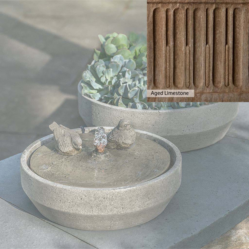 Aged Limestone Patina for the Campania International Beveled Songbird Fountain, brown, orange, and green for an old stone look.