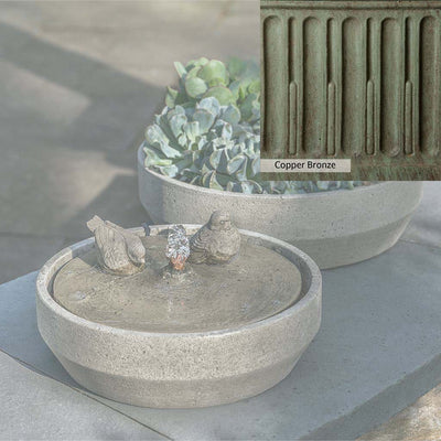 Copper Bronze Patina for the Campania International Beveled Songbird Fountain, blues and greens blended into the look of aged copper.