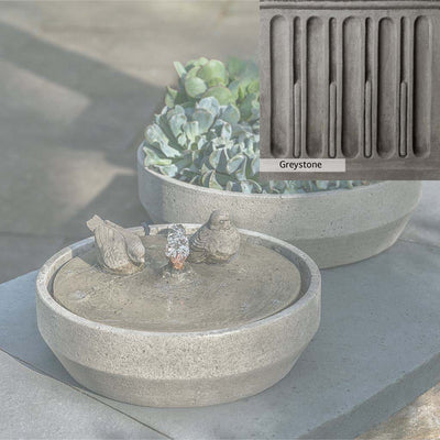 Greystone Patina for the Campania International Beveled Songbird Fountain, a classic gray, soft, and muted, blends nicely in the garden.