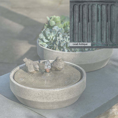 Lead Antique Patina for the Campania International Beveled Songbird Fountain, deep blues and greens blended with grays for an old-world garden.
