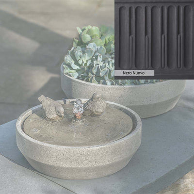 Nero Nuovo Patina for the Campania International Beveled Songbird Fountain, bold dramatic black patina for the garden.