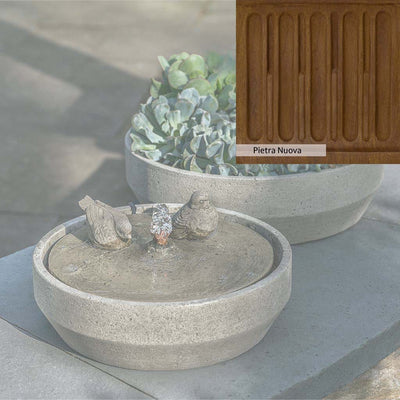 Pietra Nuova Patina for the Campania International Beveled Songbird Fountain, a rich brown blended with black and orange.