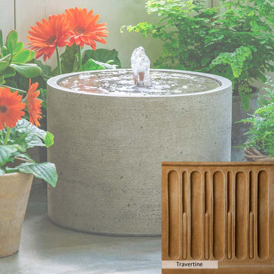 Travertine Patina for the Campania International Salinas Low Fountain, soft yellows, oranges, and brown for an old-word garden.