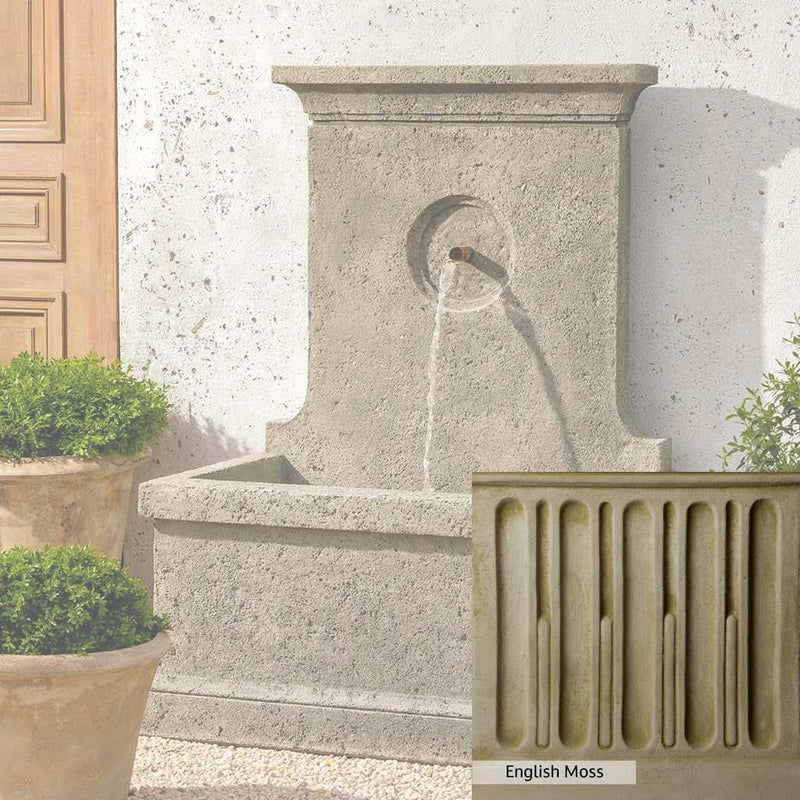 English Moss Patina for the Campania International Arles Fountain, green blended into a soft pallet with a light undertone of gray.