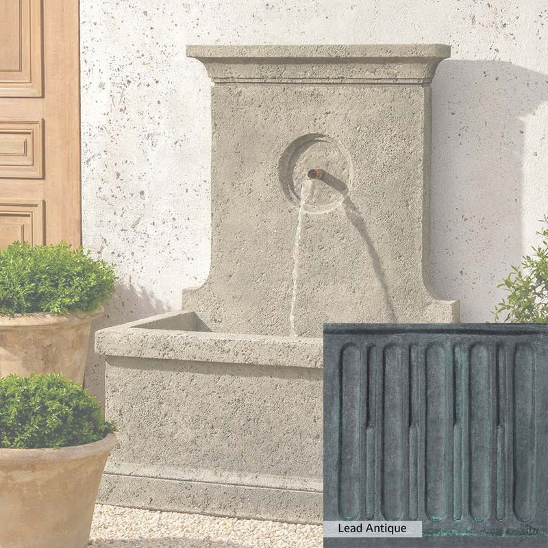 Lead Antique Patina for the Campania International Arles Fountain, deep blues and greens blended with grays for an old-world garden.