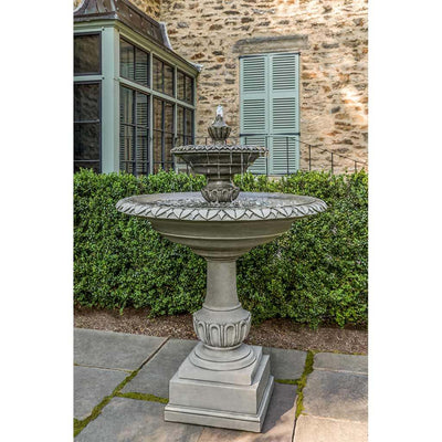 Campania International Richmond Hill Fountain is made of cast stone by Campania International and shown in the Alpine Stone Patina