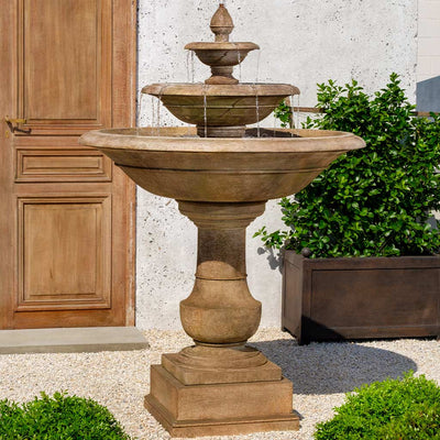Campania International Savannah Fountain is made of cast stone by Campania International and shown in the Nero Nuovo Patina