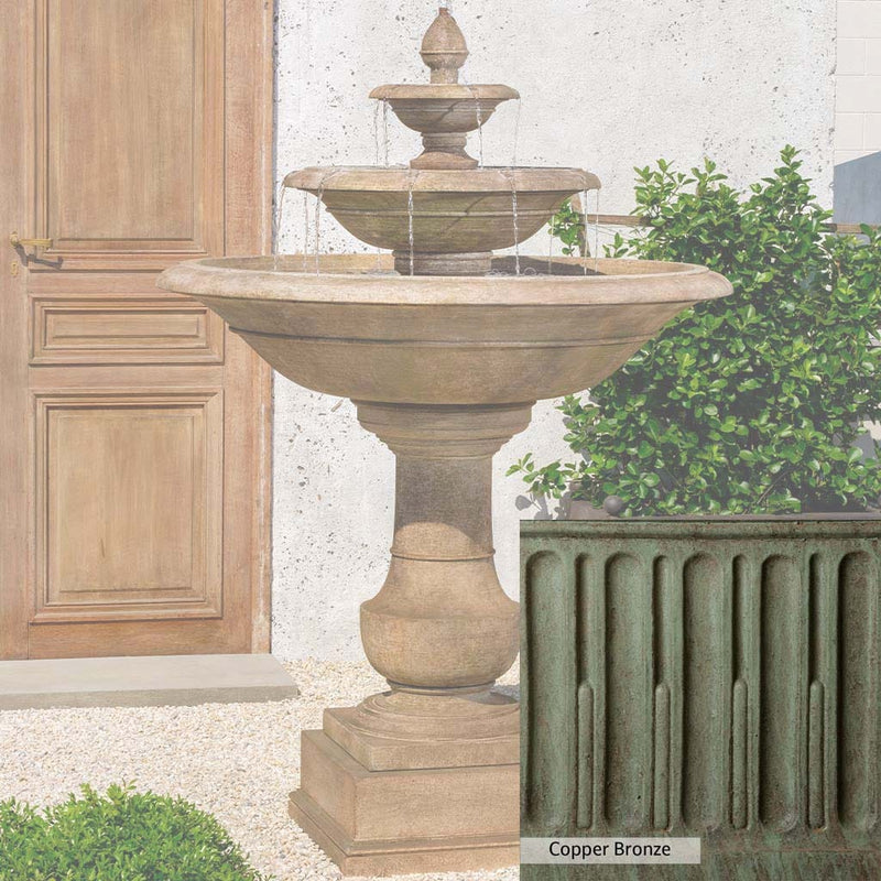 Copper Bronze Patina for the Campania International Savannah Fountain, blues and greens blended into the look of aged copper.