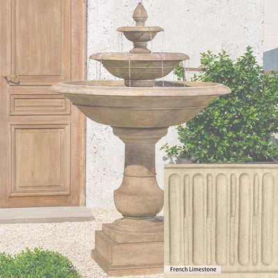 French Limestone Patina for the Campania International Savannah Fountain, old-world creamy white with ivory undertones.