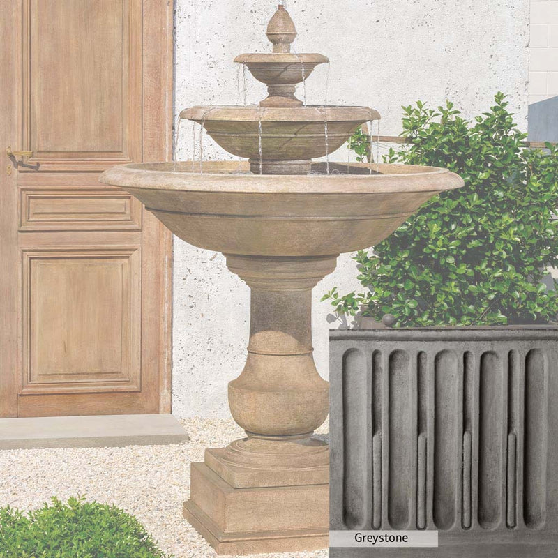 Greystone Patina for the Campania International Savannah Fountain, a classic gray, soft, and muted, blends nicely in the garden.
