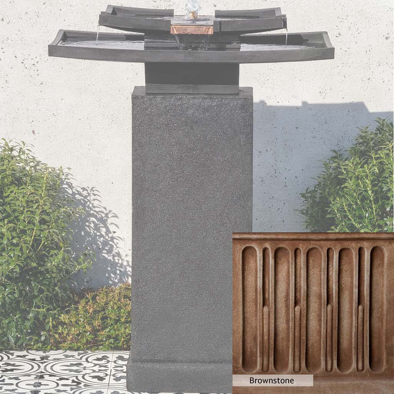 Brownstone Patina for the Campania International Katsura Fountain with Pedestal, brown blended with hints of red and yellow, works well in the garden.