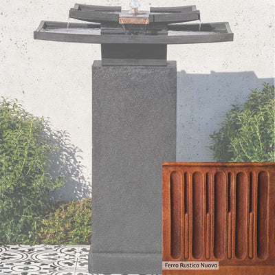 Ferro Rustico Nuovo Patina for the Campania International Katsura Fountain with Pedestal, red and orange blended in this striking color for the garden.