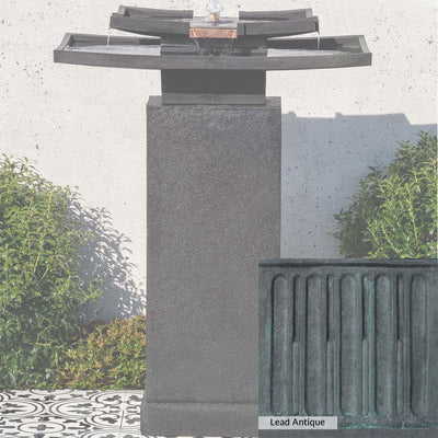 Lead Antique Patina for the Campania International Katsura Fountain with Pedestal, deep blues and greens blended with grays for an old-world garden.