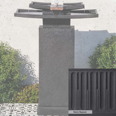 Nero Nuovo Patina for the Campania International Katsura Fountain with Pedestal, bold dramatic black patina for the garden.