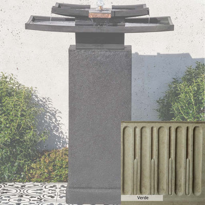 Verde Patina for the Campania International Katsura Fountain with Pedestal, green and gray come together in a soft tone blended into a soft green.