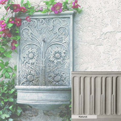 Natural Patina for the Campania International Sussex Wall Fountain is unstained cast stone the brightest and whitest that ages over time.