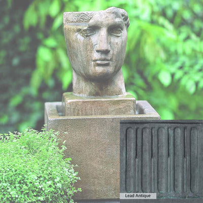 Lead Antique Patina for the Campania International Cara Classica Fountain, deep blues and greens blended with grays for an old-world garden.