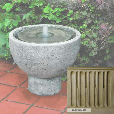 English Moss Patina for the Campania International Rustica Pot Fountain, green blended into a soft pallet with a light undertone of gray.