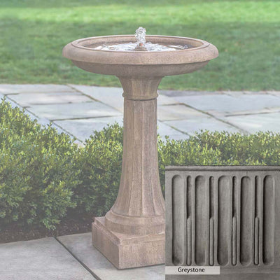 Greystone Patina for the Campania International Longmeadow Fountain, a classic gray, soft, and muted, blends nicely in the garden.